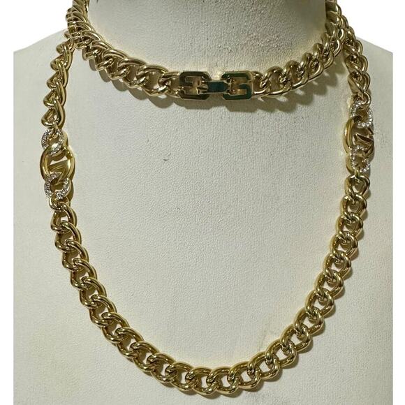 Vintage Givenchy -Gold Crystal Logo Link Chain Necklace 24” - Picture 15 of 15